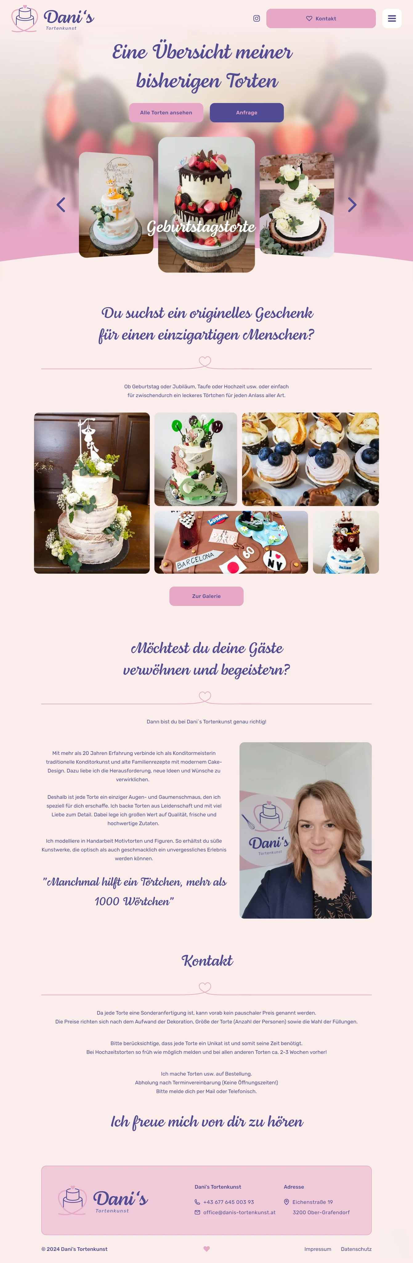 Full Dani's Tortenkunst landing page screenshot.
